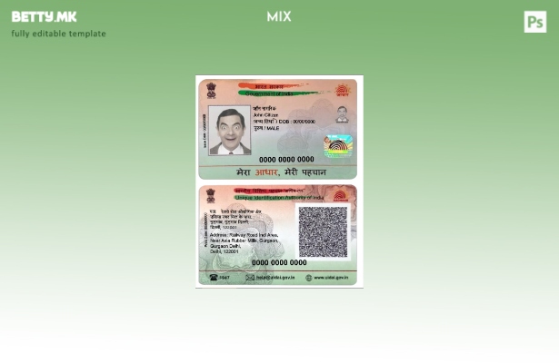 Модерен стил Индија Aadhaar ПВЦ картичка Шаблон